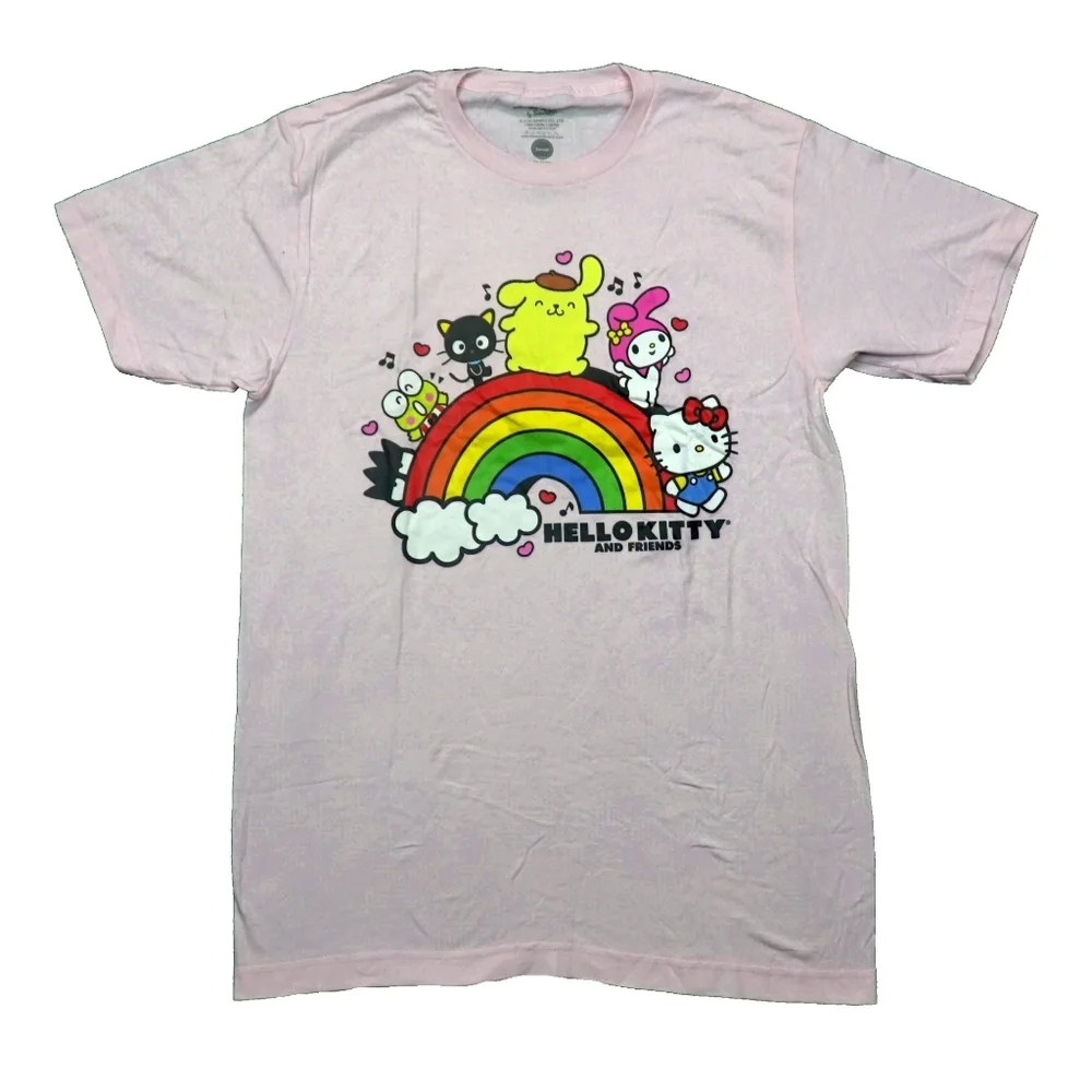 NWT Hello Kitty Light Pink Mens Tee with Rainbow Design Size XL 46/48 - Picture 1 of 4